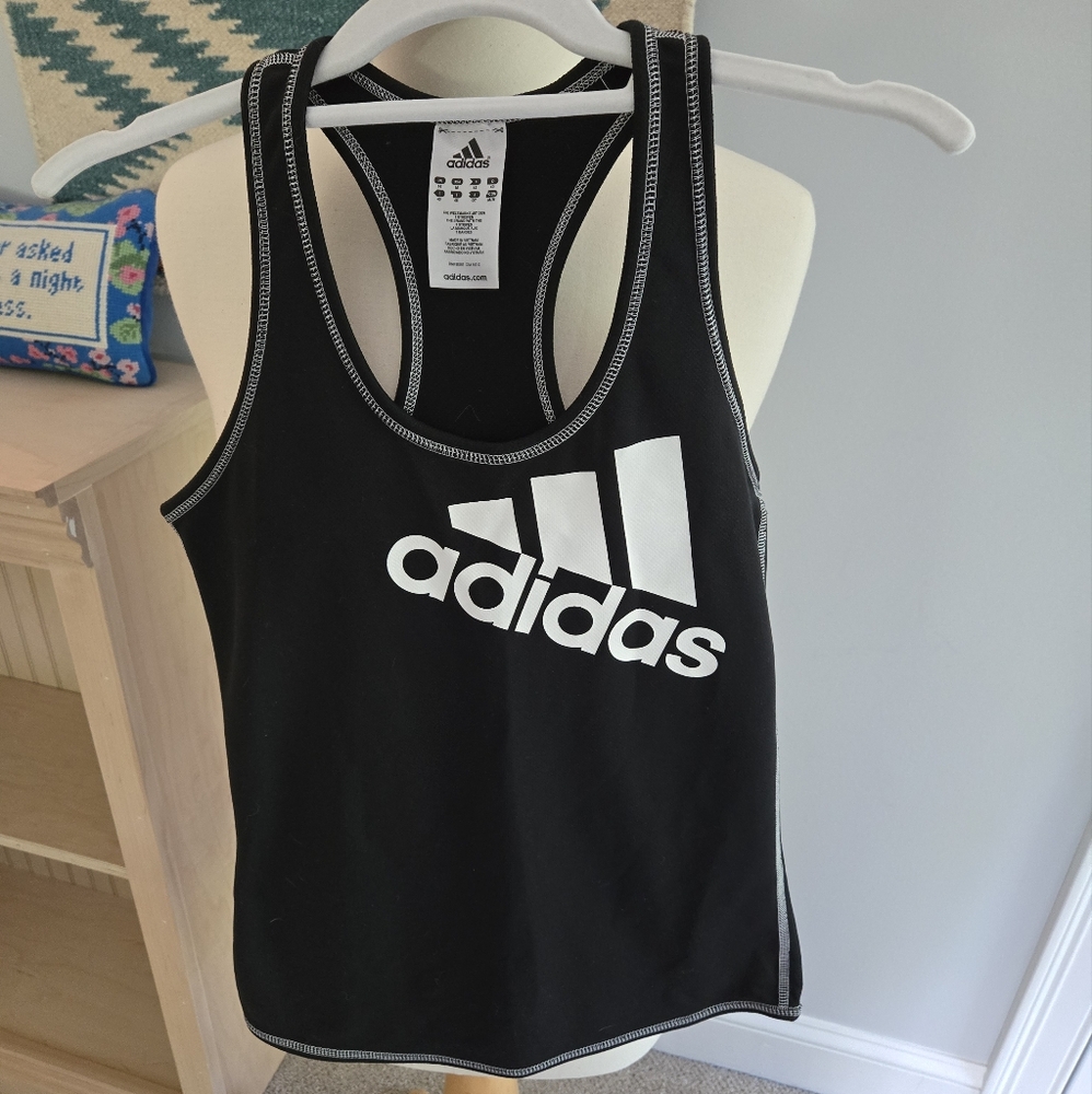 Adidas Black Tank Top Women's Size Medium Retro Vintage Yoga Running